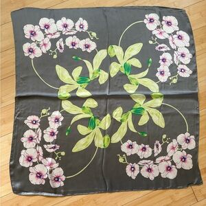 Floral Gray and Green Silk Orchid Scarf by HILLDI